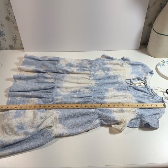 Current Air Anthropologie Blue White Tie Dye Ruffle Tiered Mini Dress Size S - Picture 12 of 12